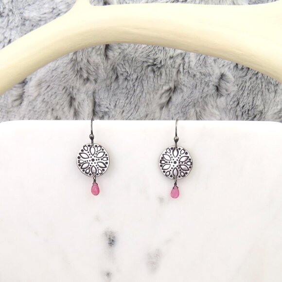 Pink Tourmaline Disc Earrings - Cottagecore Fashion - October Birthstone Jewelry - Picture 2 of 5